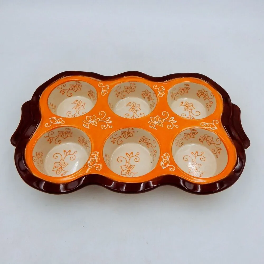 Temptations by Tara Orange Floral Lace 6 Hole Cupcake Muffin Pan Rectangle Shape